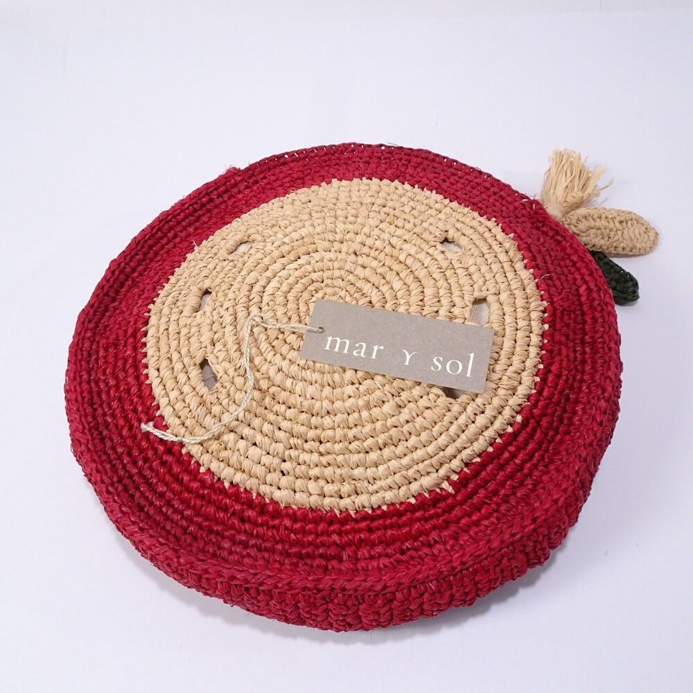 Mar Y Sol Women's Woven Raffia Watermelon Clutch Purse NWT 145 Red Beige